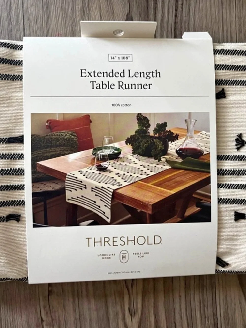 NWOT Threshold Black & White Striped Extended Length Table Runner